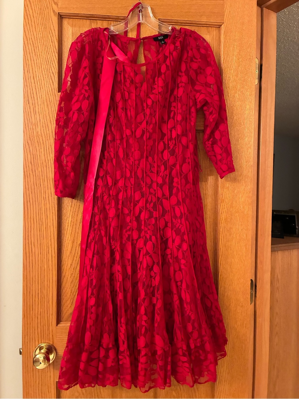 MSK Red Floral Lace Midi Dress